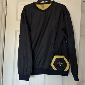 CALLAWAY GOLF NYLON PULL OVER V-NECK WINDBREAKER. Size L. Navy blue/Gold. EUC